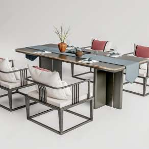 新中式餐桌椅组合3D模型下载